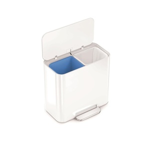 simplehuman Mini Step Recycler, 15L / 4 Gallon Dual Compartment Trash Can for Hotels, Offices, Studios, Small Spaces, 150,000-Step Steel Pedal, Lid Shox® Silent Close, Matte Black Steel(White)