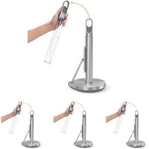 simplehuman Paper Towel Holder with Spray, All-in-One Countertop Paper Towel and Cleaner Dispenser, 6 oz Refillable Pump, One-Handed Tear, Weighted Base, Brass(Brushed Stainless Steel)