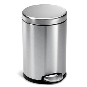 simplehuman Round Step Can, 4.5L / 1.2 Gallon Compact Bathroom Trash Can, 150,000-Step Pedal, Lid Shox® Silent Close, Removable Inner Bucket, Brushed Stainless Steel(Brushed)