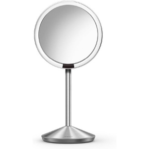 simplehuman Sensor Mirror Fold, 5” with 10X Magnification, Round Rechargeable Travel Makeup Mirror, Tru-Lux® Full-Spectrum Light, Adjustable Brightness & Height, Brushed Stainless Steel(Upgraded Brightness Control & Charging)