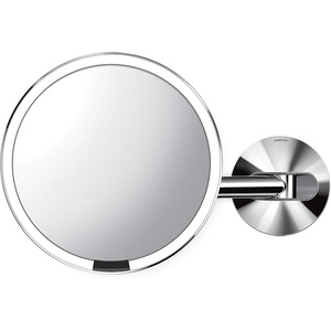 simplehuman Sensor Mirror, Wall Mount Makeup Mirror with Light, 8″ Round Lighted with Magnification (5X), Hard Wired, Swing Arm, Brass Stainless Steel(Polished)