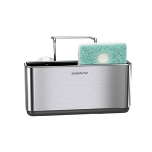 simplehuman Sink Caddy, Sponge Holder for Kitchen Sink with Compartment Dividers, 4 Suction Cups & Wire Ledge Hanger for Secure Mount, Vented Base for Fast Drying, Brushed Stainless Steel(6.8″ x 4.3″ x 6.3″ h)