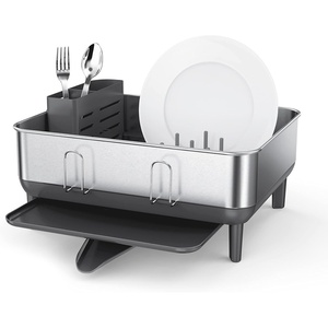 simplehuman Steel Frame Dishrack, Compact Dish Drying Rack for Small Kitchens, 360º Easy Drain Swivel Spout, Anti-Residue Coating, Moisture Control Surface, White(Gray)