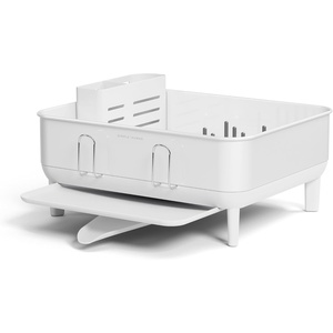 simplehuman Steel Frame Dishrack, Compact Dish Drying Rack for Small Kitchens, 360º Easy Drain Swivel Spout, Anti-Residue Coating, Moisture Control Surface, White(White)