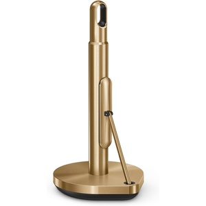 simplehuman Tension Arm Countertop Paper Towel Holder, Easy One-Handed Tear, Standing Weighted Base with Finger Loop, Heavy Duty, Matte Black Steel(Brass Stainless Steel)