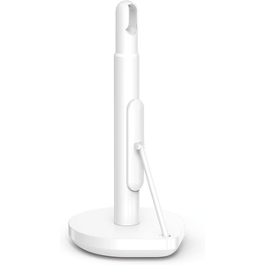 simplehuman Tension Arm Countertop Paper Towel Holder, Easy One-Handed Tear, Standing Weighted Base with Finger Loop, Heavy Duty, White Steel