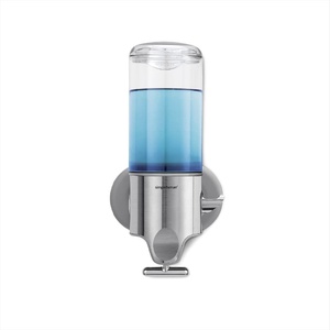simplehuman Triple Wall Mount Pumps, Hotel-Grade Refillable 3-Chamber Shampoo Conditioner Body Wash Shower Dispenser, T-Bar Lever, No-Drill Install, for Bathrooms, Hotels, and Airbnbs, Stainless Steel(Single)