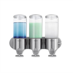 simplehuman Triple Wall Mount Pumps, Hotel-Grade Refillable 3-Chamber Shampoo Conditioner Body Wash Shower Dispenser, T-Bar Lever, No-Drill Install, for Bathrooms, Hotels, and Airbnbs, Stainless Steel(Triple)