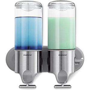 simplehuman Triple Wall Mount Pumps, Hotel-Grade Refillable 3-Chamber Shampoo Conditioner Body Wash Shower Dispenser, T-Bar Lever, No-Drill Install, for Bathrooms, Hotels, and Airbnbs, Stainless Steel(Double (Pack of 6))