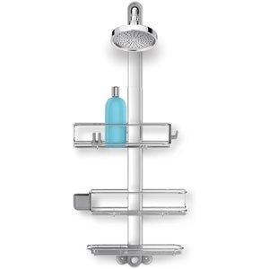 simplehuman X-Large Adjustable Hanging Shower Caddy, Handheld Showerhead Compatible, Family-Size Bathroom Organizer with 12-Inch Extended Neck, Adjustable Shelves, Rust-Proof Stainless Steel(Large)