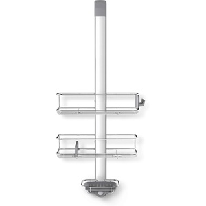 simplehuman X-Large Adjustable Hanging Shower Caddy, Handheld Showerhead Compatible, Family-Size Bathroom Organizer with 12-Inch Extended Neck, Adjustable Shelves, Rust-Proof Stainless Steel(Over Door)