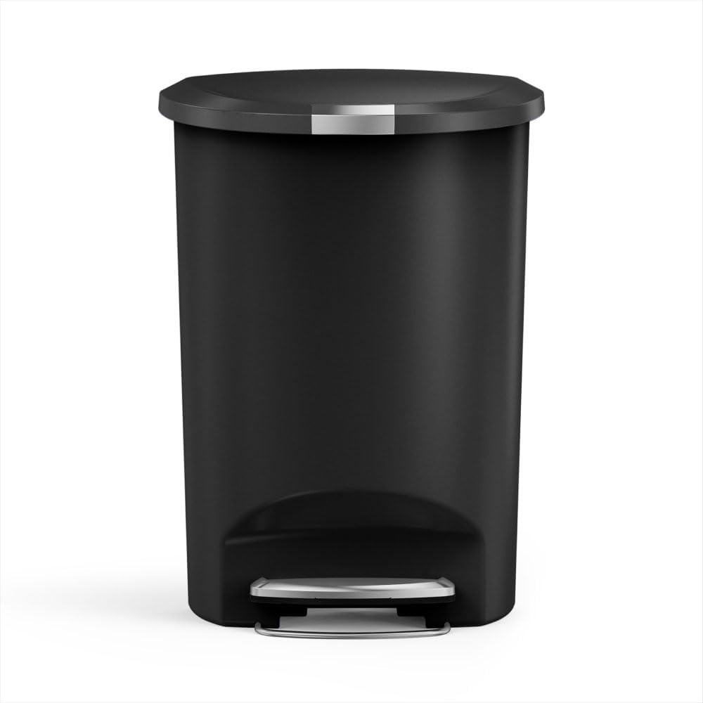 image:imagesimplehuman 50 Liter 13 Gallon SemiRound Kitchen Step Trash Can with Secure Slide Lock Black PlasticBlack
