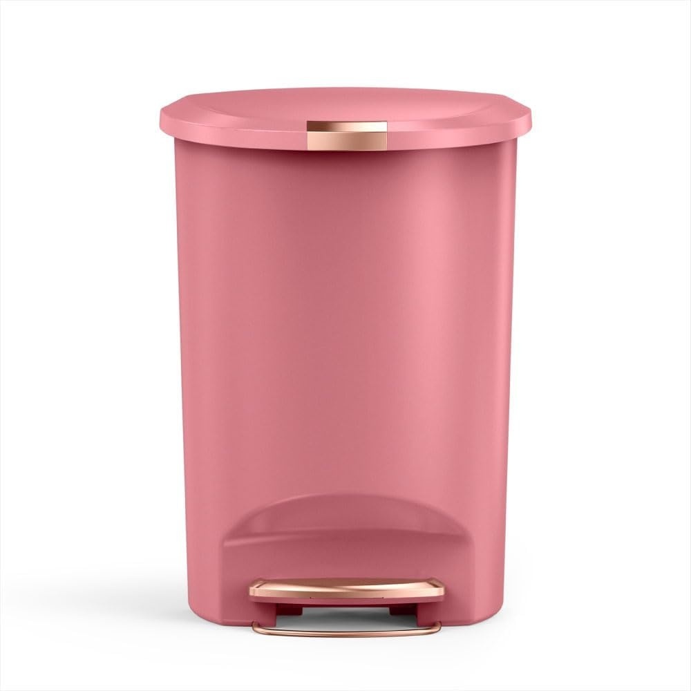 image:imagesimplehuman 50 Liter 13 Gallon SemiRound Kitchen Step Trash Can with Secure Slide Lock Black PlasticBlush