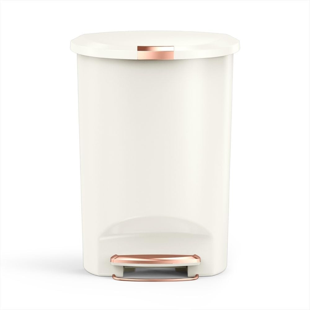 image:imagesimplehuman 50 Liter  13 Gallon SemiRound Kitchen Step Trash Can with Secure Slide Lock Black PlasticCream
