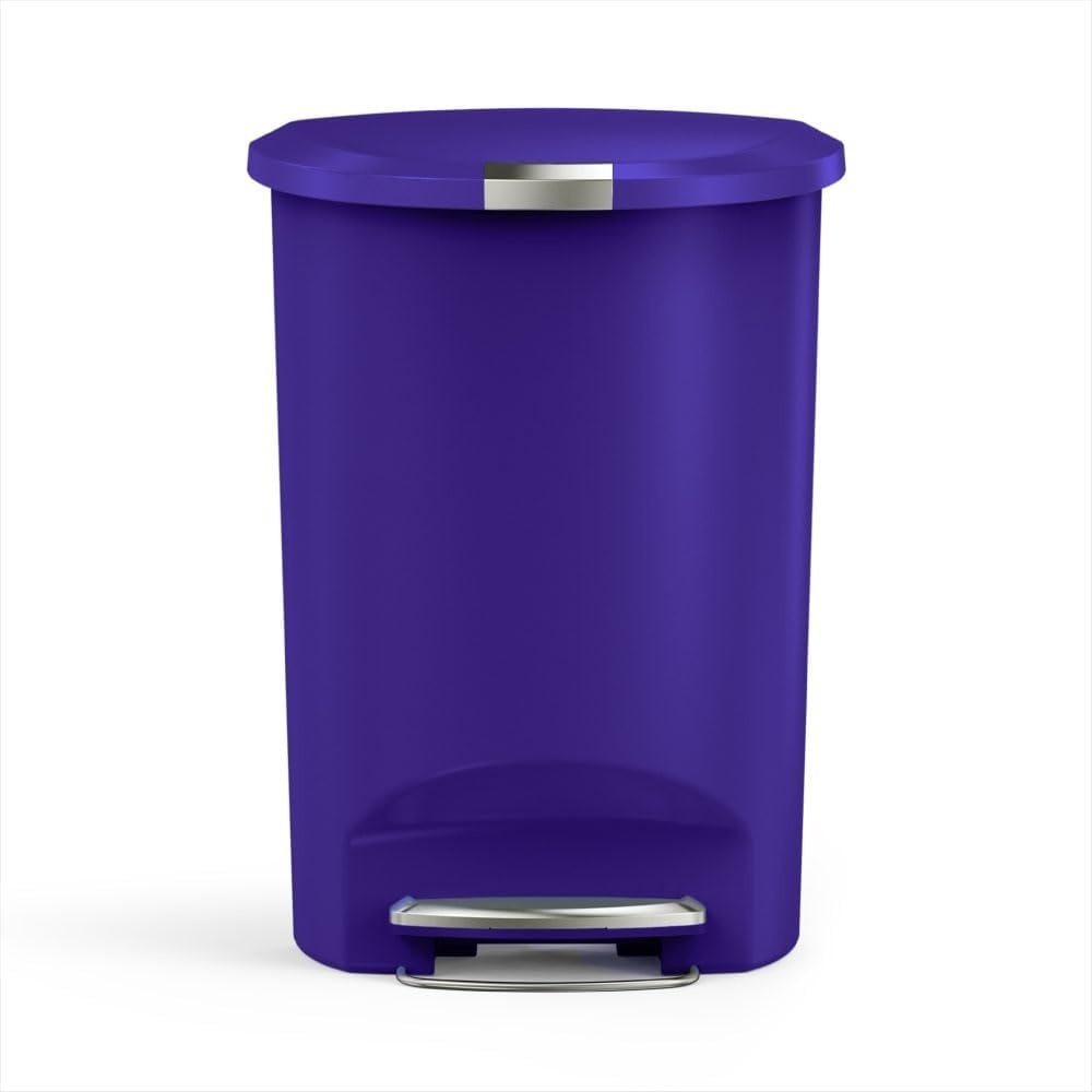 image:imagesimplehuman 50 Liter  13 Gallon SemiRound Kitchen Step Trash Can with Secure Slide Lock Black PlasticIndigo