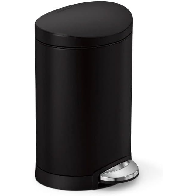image:imagesimplehuman 6 Liter  16 Gallon SemiRound Bathroom Step Trash Can Matte BlackAlloy Steel Plastic