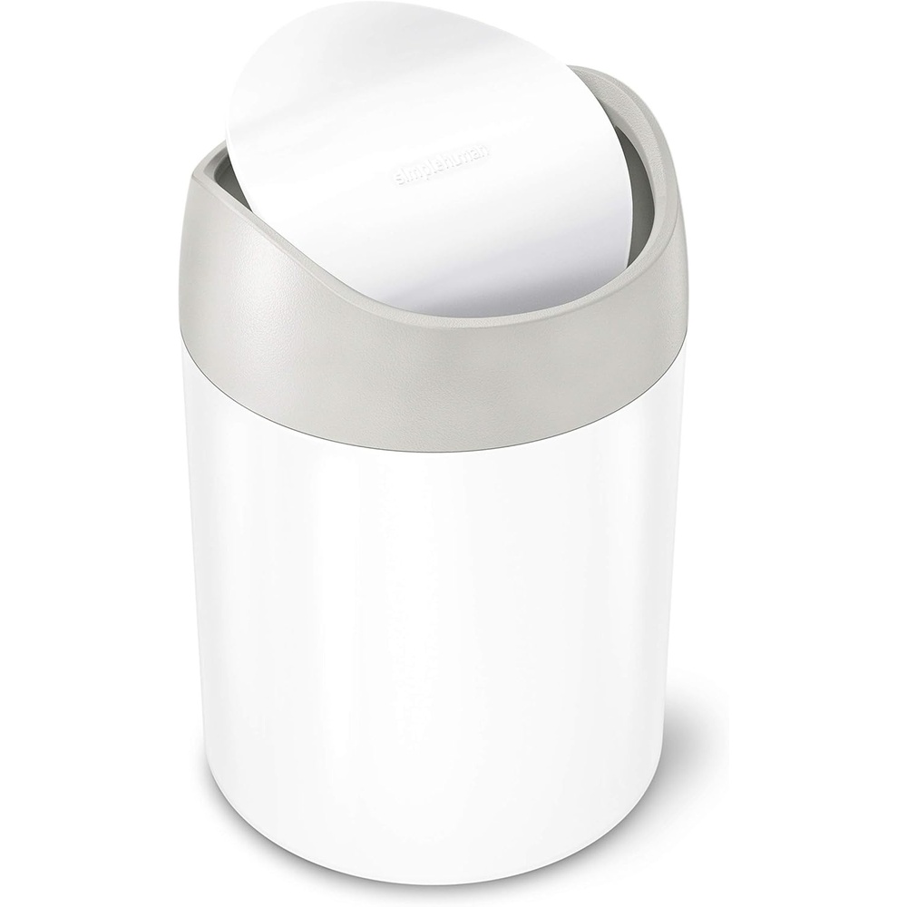 image:imagesimplehuman Mini Countertop Trash Can 15L  04 Gallon Compact Vanity Trash Can Balanced Swing Lid Brushed Stainless SteelWhite Steel