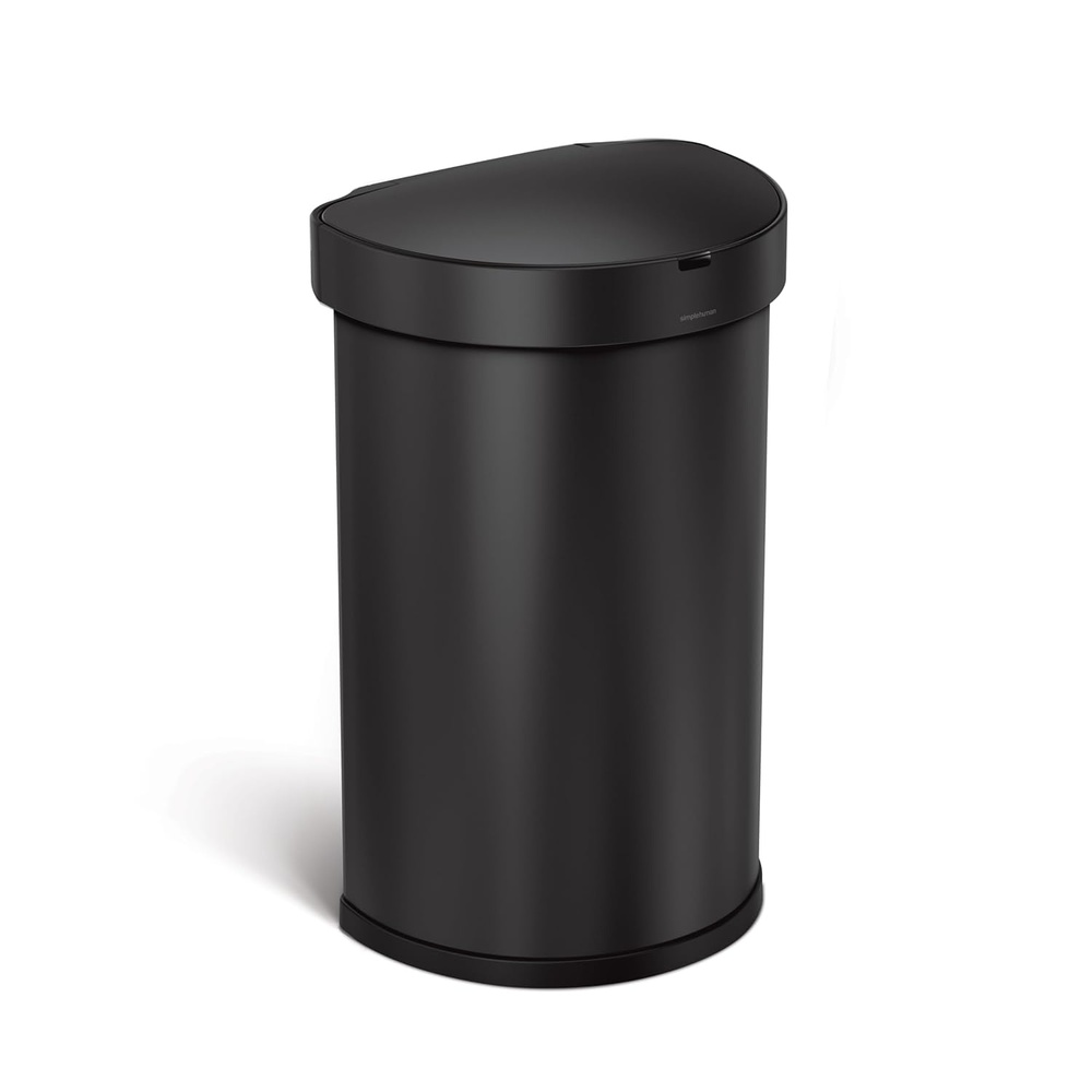 image:imagesimplehuman SemiRound Step Can 60L  159 Gallon LargeCapacity Kitchen Trash Can Liner Rim Liner Pocket 150000Step Pedal Lid Shox Silent Close Brushed Stainless SteelBlack