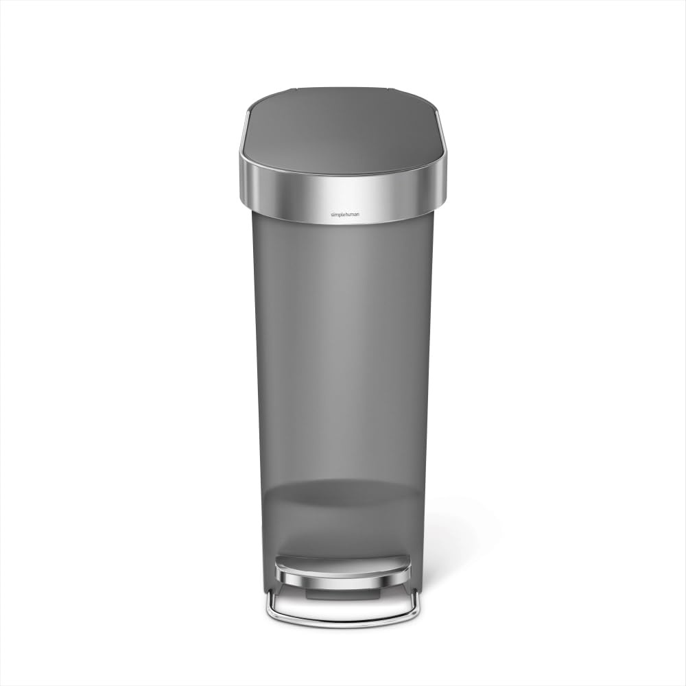 image:imagesimplehuman Slim Step Can 40L 106 Gallon Kitchen Trash Can Stainless Steel Liner Rim 150000Step Pedal Lid Shox Silent Close Grey PlasticGray