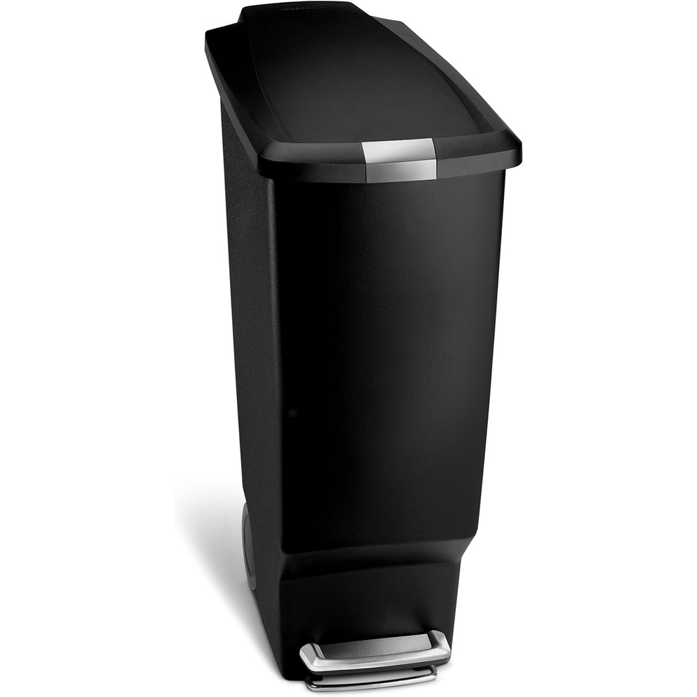 image:imagesimplehuman Slim Step Can 40L  106 Gallon SpaceEfficient Kitchen Trash Can Studio Edition PetProof Slide Lock 150000Step Pedal Wheels Blush PlasticBlack