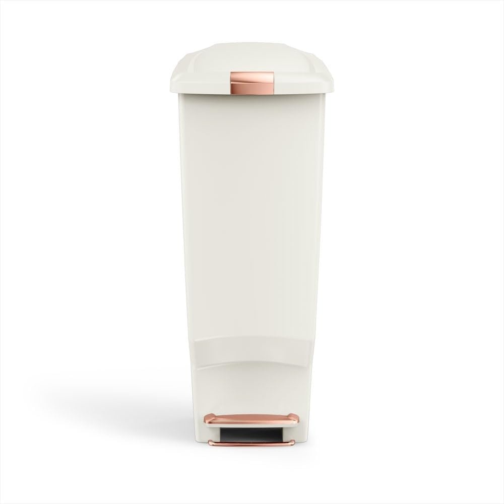 image:imagesimplehuman Slim Step Can 40L 106 Gallon SpaceEfficient Kitchen Trash Can Studio Edition PetProof Slide Lock 150000Step Pedal Wheels Blush PlasticCream