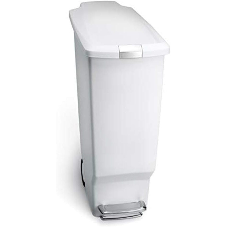 image:imagesimplehuman Slim Step Can 40L 106 Gallon SpaceEfficient Kitchen Trash Can Studio Edition PetProof Slide Lock 150000Step Pedal Wheels Blush PlasticWhite