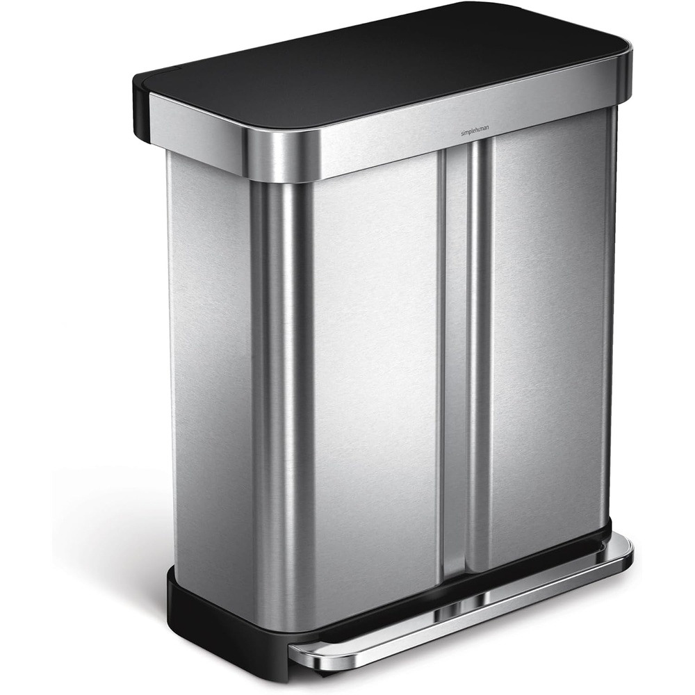image:imagesimplehuman Step Recycler 58L 153 Gallon Dual Compartment Kitchen Trash Can 150000Step Pedal Lid Shox Technology Liner Rim System Liner Pocket Brushed Stainless Steel with Plastic LidBlack Plastic Lid
