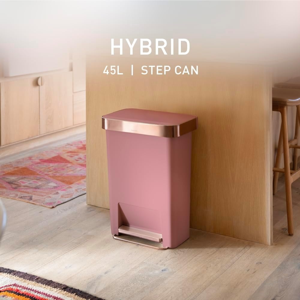 image:imagesimplehuman 45 Liter 12 Gallon Rectangular Kitchen Step Trash Can with SoftClose Lid Grey PlasticBlush