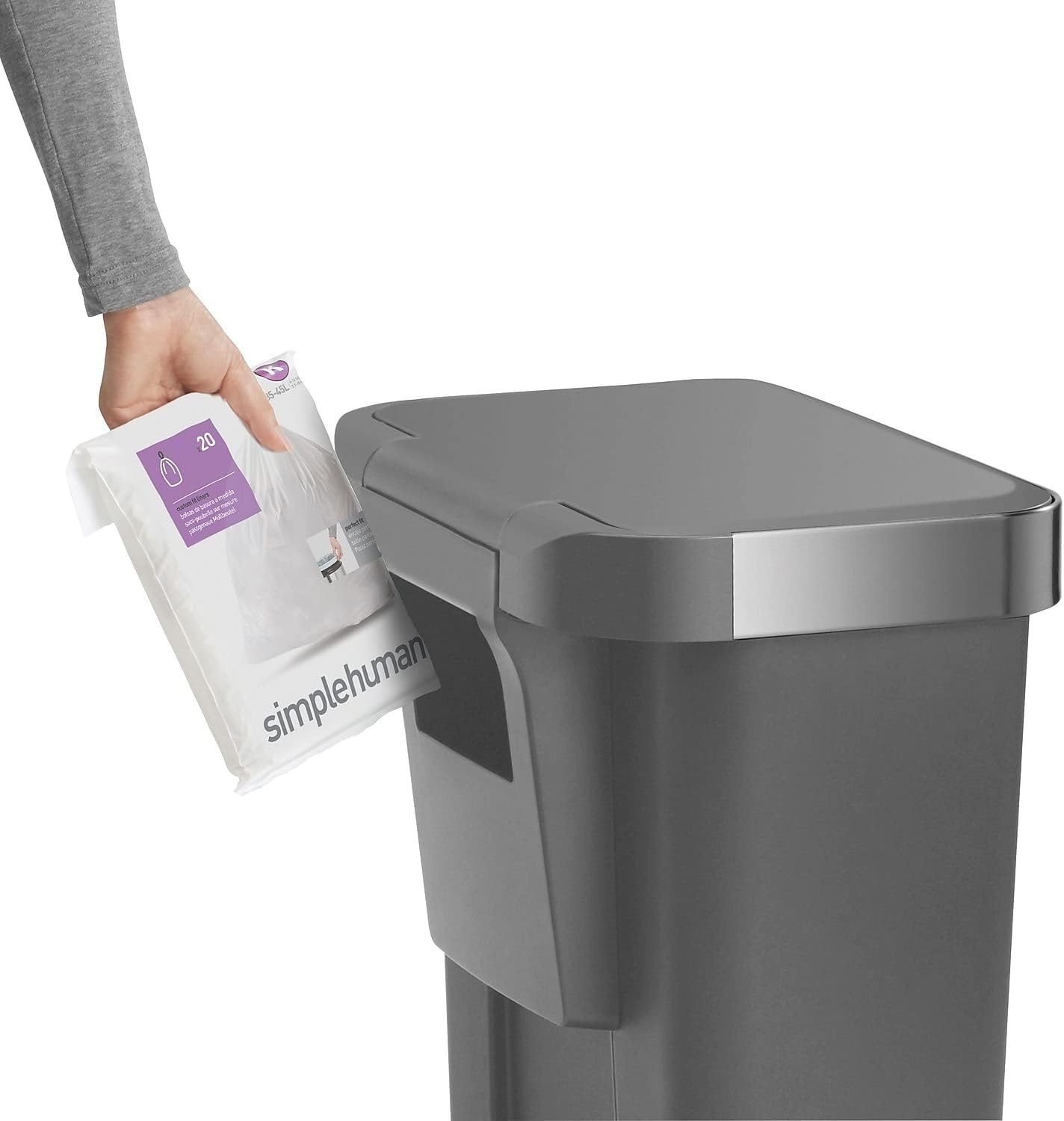 image:imagesimplehuman 45 Liter 12 Gallon Rectangular Kitchen Step Trash Can with SoftClose Lid Grey PlasticGray