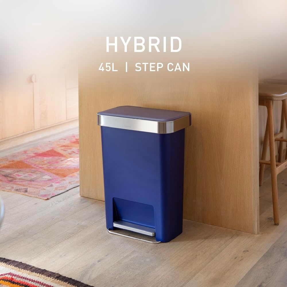 image:imagesimplehuman 45 Liter 12 Gallon Rectangular Kitchen Step Trash Can with SoftClose Lid Grey PlasticIndigo
