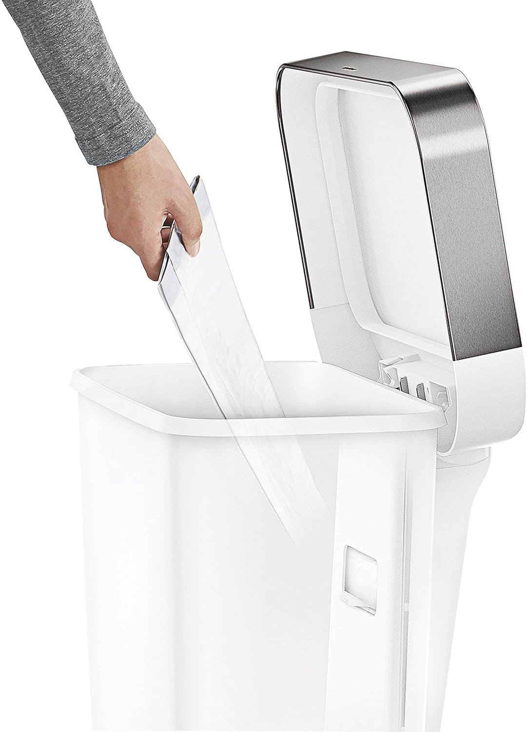 image:imagesimplehuman 45 Liter 12 Gallon Rectangular Kitchen Step Trash Can with SoftClose Lid Grey PlasticWhite