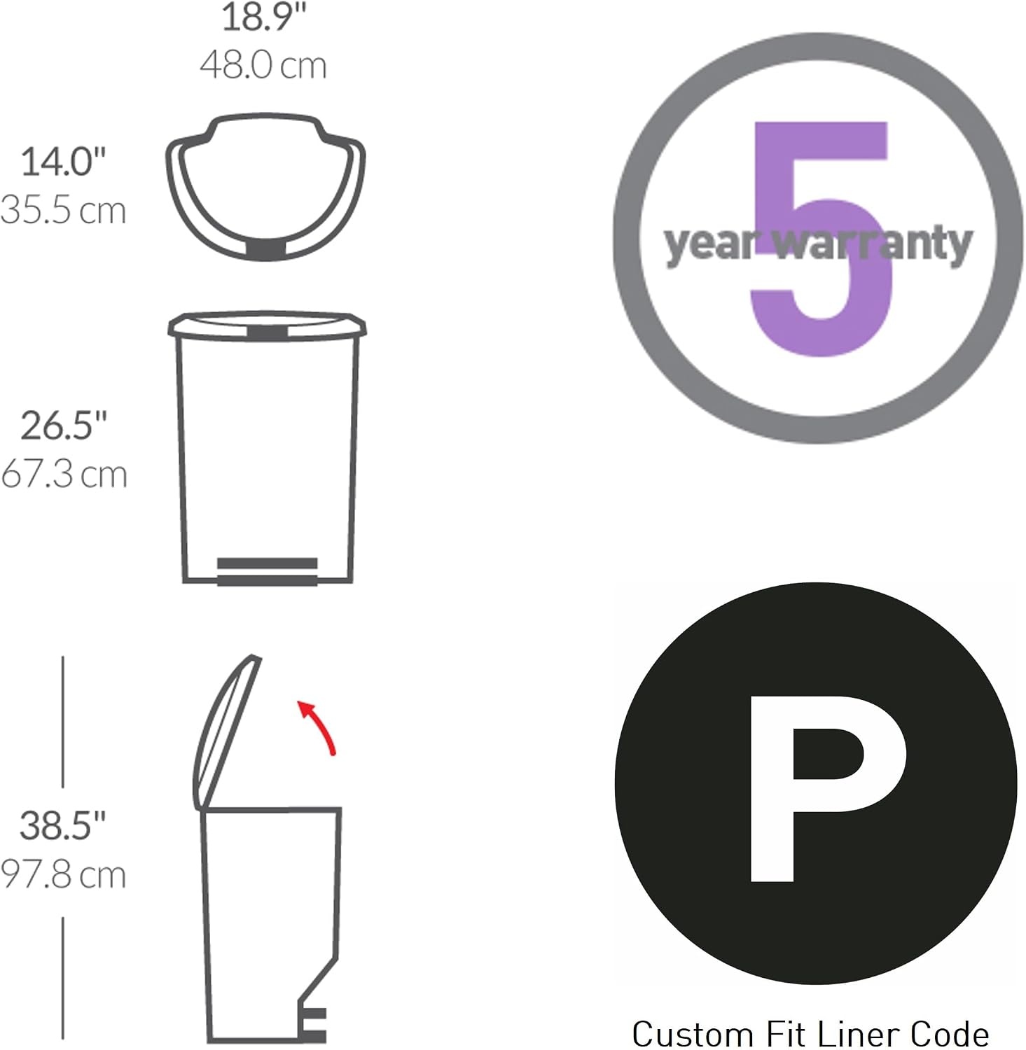 image:imagesimplehuman 50 Liter 13 Gallon SemiRound Kitchen Step Trash Can with Secure Slide Lock Black PlasticBlush