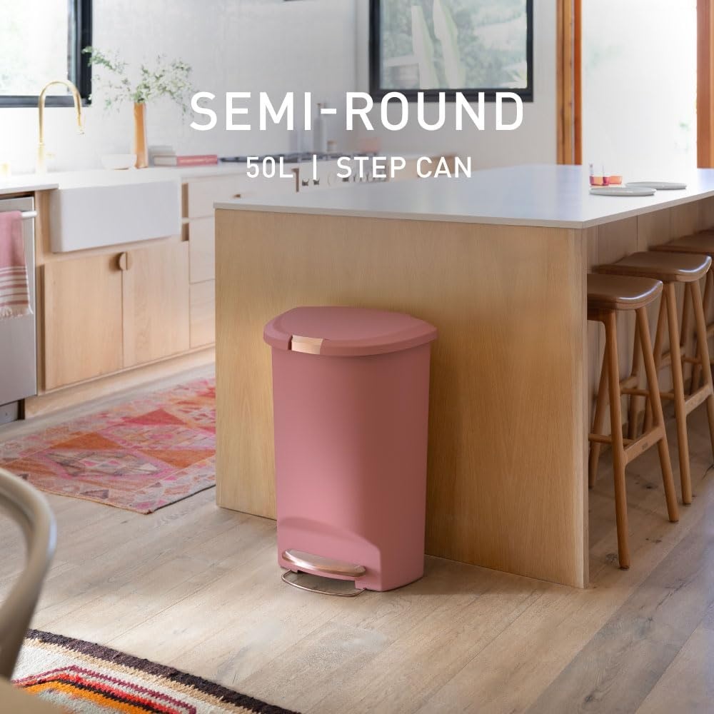 image:imagesimplehuman 50 Liter 13 Gallon SemiRound Kitchen Step Trash Can with Secure Slide Lock Black PlasticBlush