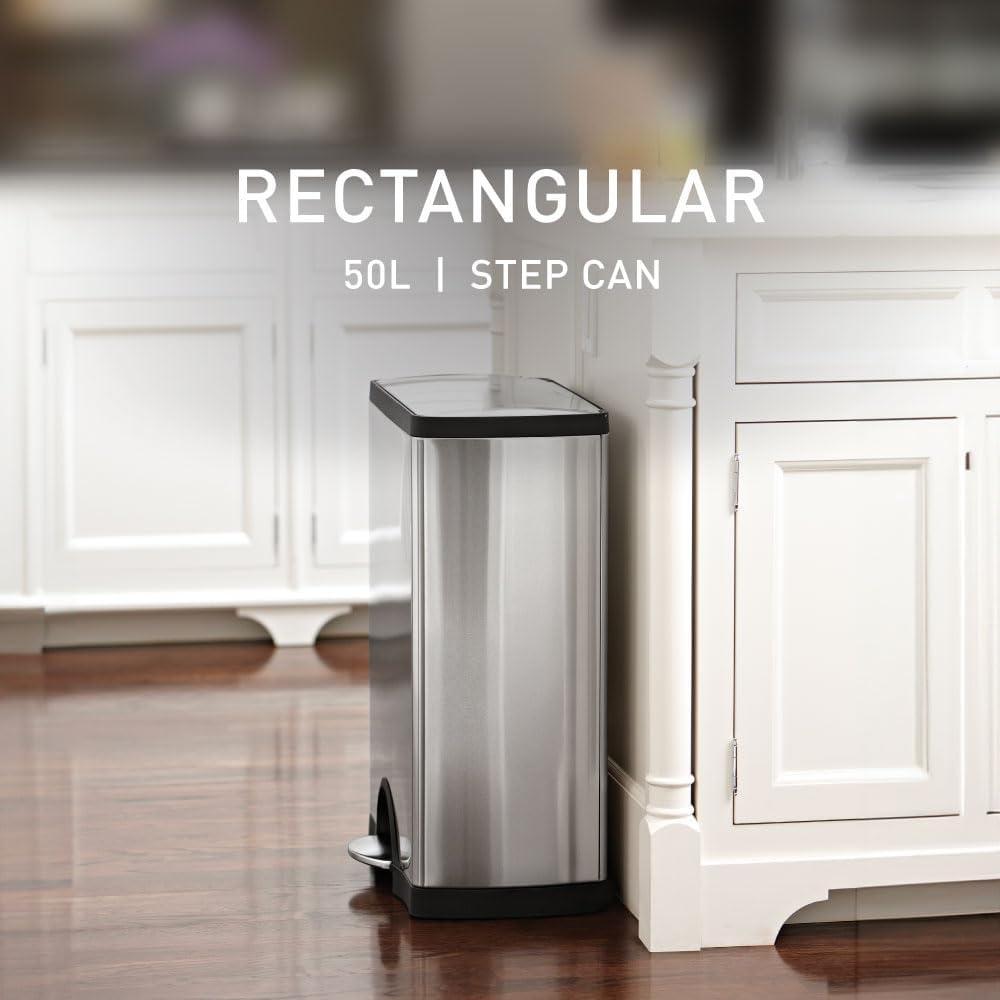 image:imagesimplehuman 50 Liter 130 Gallon Rectangular Kitchen Step Trash Can Brushed Stainless Steel50 Liter Trash Can