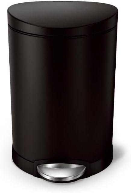 image:imagesimplehuman 6 Liter 16 Gallon SemiRound Bathroom Step Trash Can Matte BlackAlloy Steel Plastic