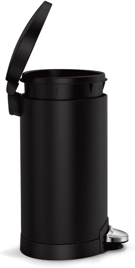 image:imagesimplehuman 6 Liter 16 Gallon SemiRound Bathroom Step Trash Can Matte BlackAlloy Steel Plastic