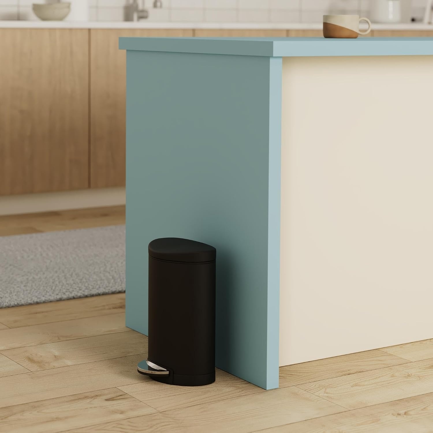 image:imagesimplehuman 6 Liter 16 Gallon SemiRound Bathroom Step Trash Can Matte BlackAlloy Steel Plastic