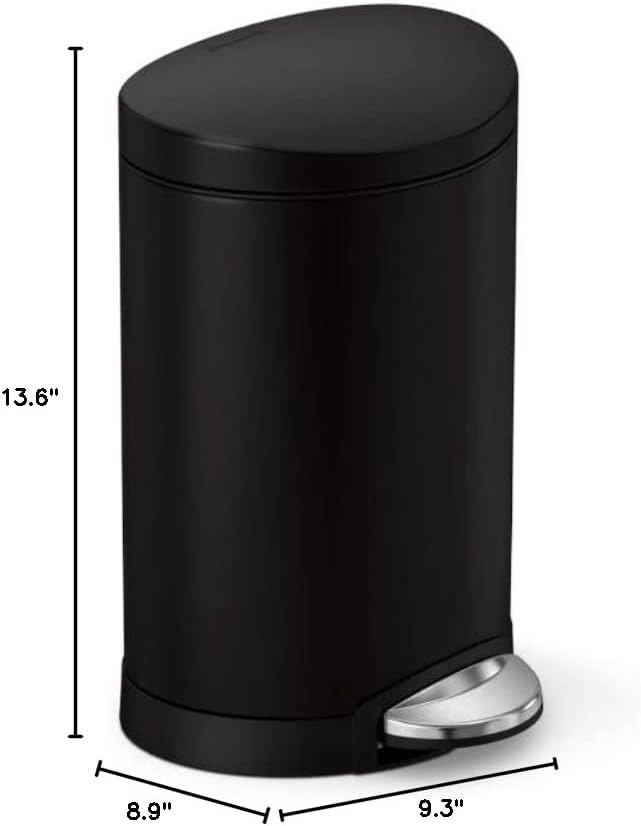 image:imagesimplehuman 6 Liter 16 Gallon SemiRound Bathroom Step Trash Can Matte BlackAlloy Steel Plastic