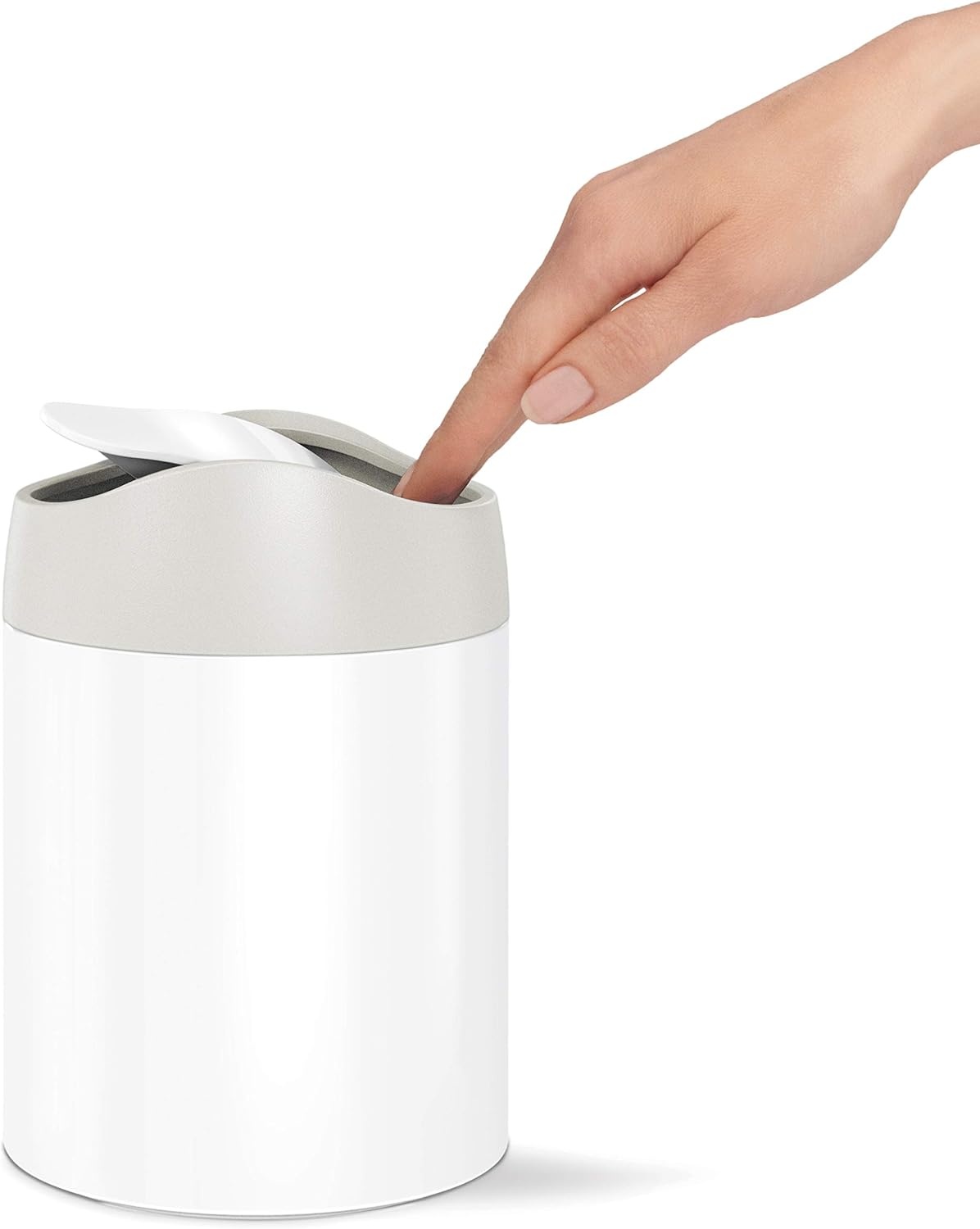 image:imagesimplehuman Mini Countertop Trash Can 15L 04 Gallon Compact Vanity Trash Can Balanced Swing Lid Brushed Stainless SteelWhite Steel