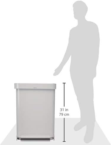 image:imagesimplehuman Rectangular Step Can 45L 12 Gallon Kitchen Trash Can Liner Rim System Liner Pocket 150000Step Pedal Lid Shox Silent Close Brushed Stainless Steel with Grey Plastic LidWhite Stainless Steel with Steel Lid