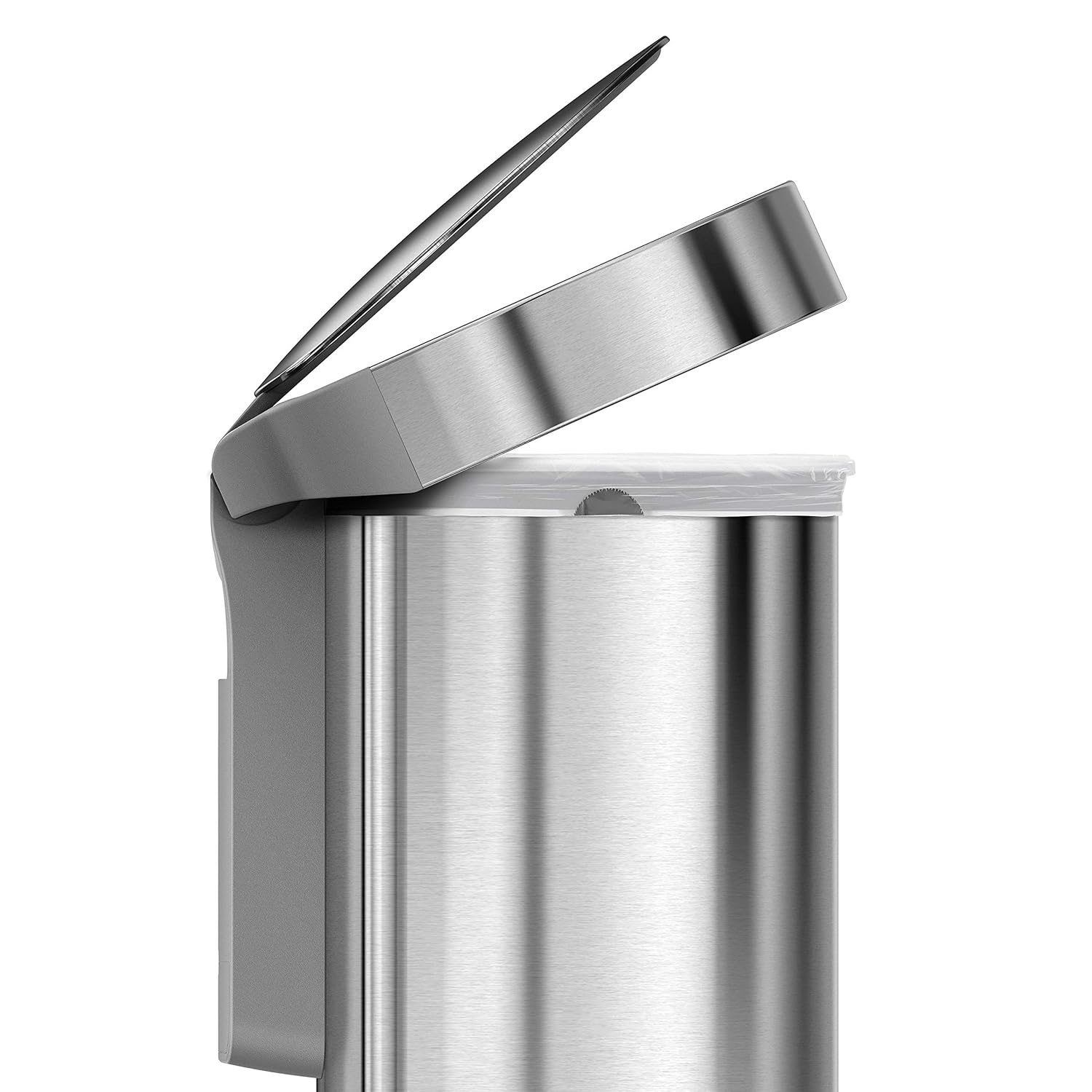 image:imagesimplehuman SemiRound Step Can 60L 159 Gallon LargeCapacity Kitchen Trash Can Liner Rim Liner Pocket 150000Step Pedal Lid Shox Silent Close Brushed Stainless SteelBrushed