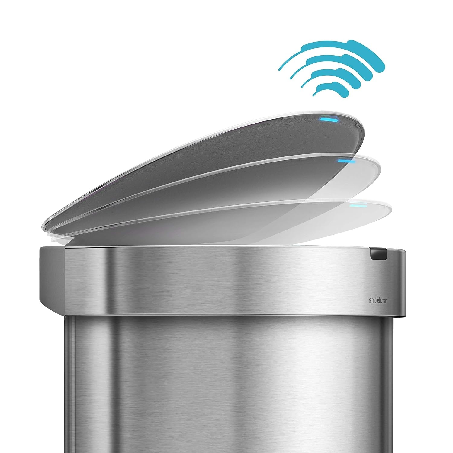 image:imagesimplehuman SemiRound Step Can 60L 159 Gallon LargeCapacity Kitchen Trash Can Liner Rim Liner Pocket 150000Step Pedal Lid Shox Silent Close Brushed Stainless SteelBrushed