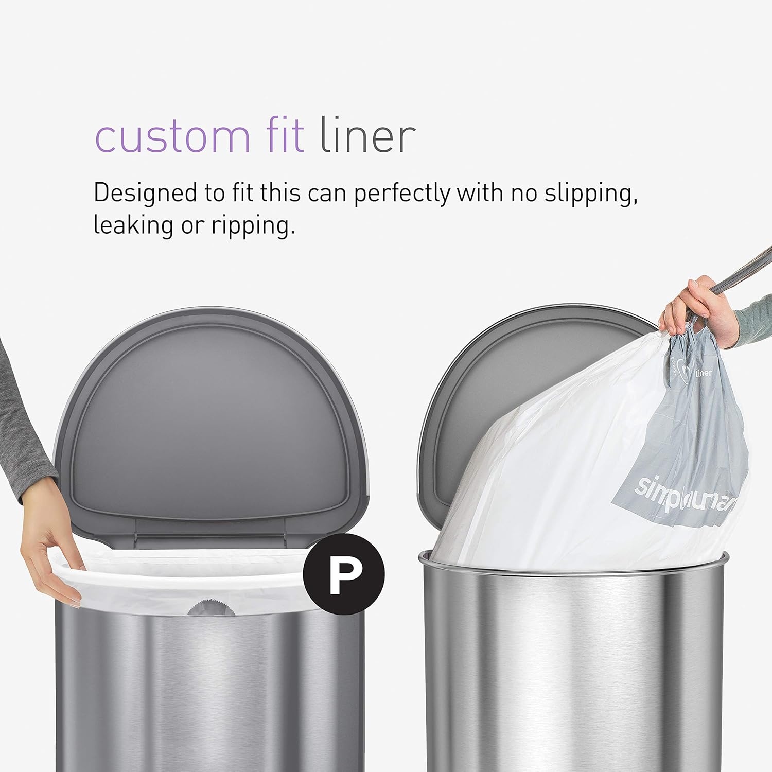 image:imagesimplehuman SemiRound Step Can 60L 159 Gallon LargeCapacity Kitchen Trash Can Liner Rim Liner Pocket 150000Step Pedal Lid Shox Silent Close Brushed Stainless SteelBrushed