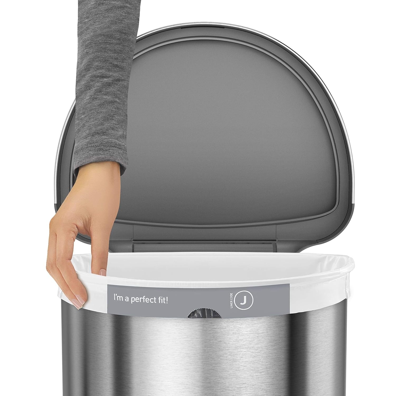 image:imagesimplehuman SemiRound Step Can 60L 159 Gallon LargeCapacity Kitchen Trash Can Liner Rim Liner Pocket 150000Step Pedal Lid Shox Silent Close Brushed Stainless SteelBrushed