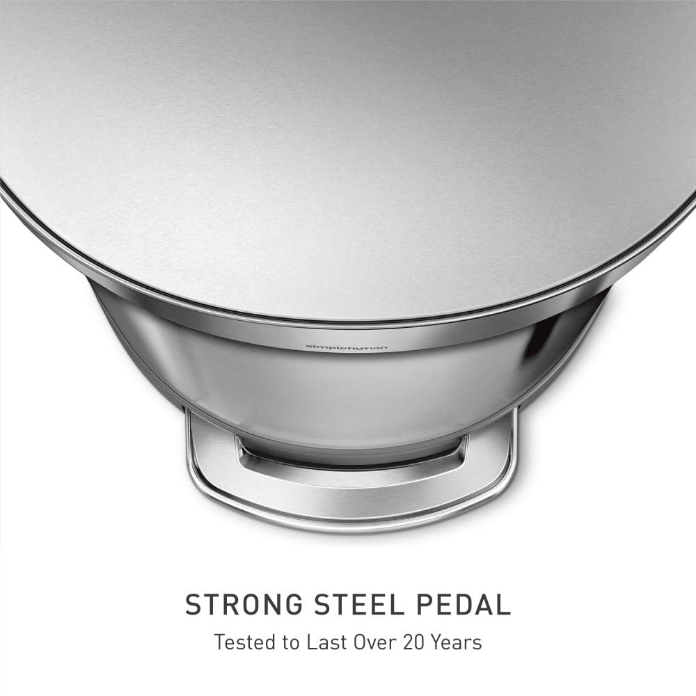 image:imagesimplehuman SemiRound Step Can 60L 159 Gallon LargeCapacity Kitchen Trash Can Liner Rim Liner Pocket 150000Step Pedal Lid Shox Silent Close Brushed Stainless SteelBrushed