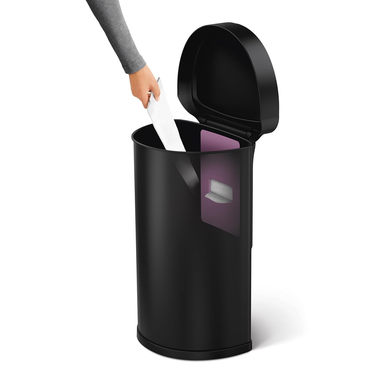 image:imagesimplehuman SemiRound Step Can 60L 159 Gallon LargeCapacity Kitchen Trash Can Liner Rim Liner Pocket 150000Step Pedal Lid Shox Silent Close Brushed Stainless SteelBlack