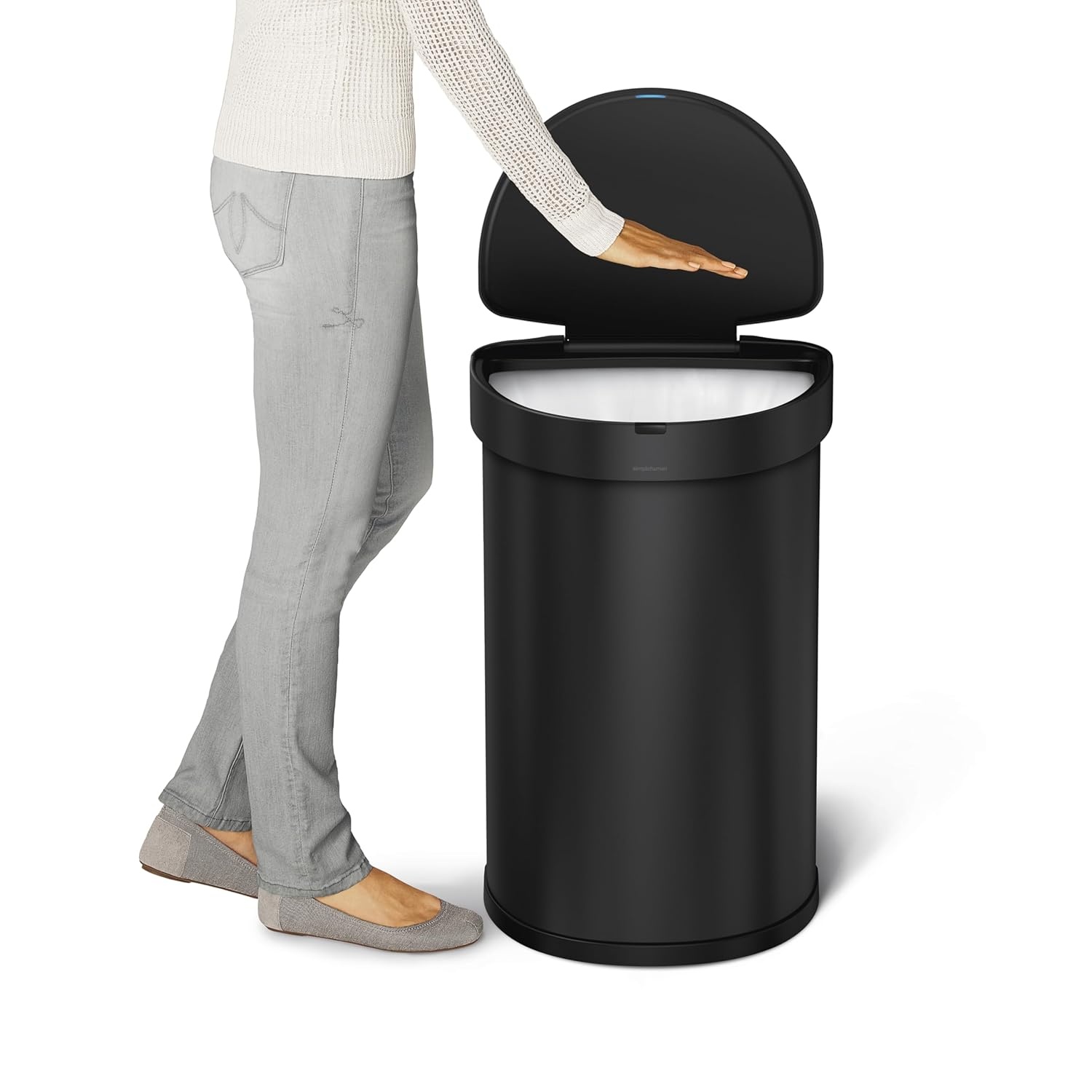 image:imagesimplehuman SemiRound Step Can 60L 159 Gallon LargeCapacity Kitchen Trash Can Liner Rim Liner Pocket 150000Step Pedal Lid Shox Silent Close Brushed Stainless SteelBlack
