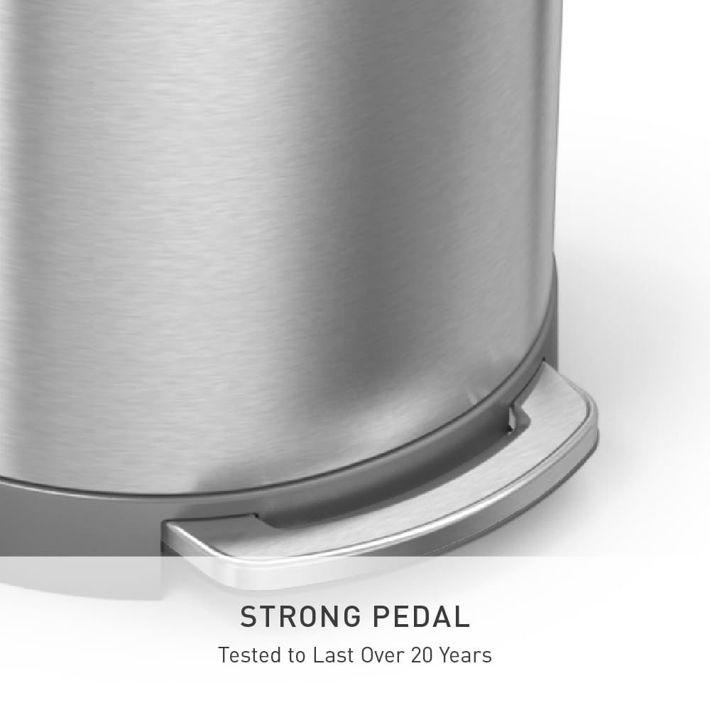 image:imagesimplehuman SemiRound Step Can 60L 159 Gallon LargeCapacity Kitchen Trash Can Liner Rim Liner Pocket 150000Step Pedal Lid Shox Silent Close Brushed Stainless SteelBrushed