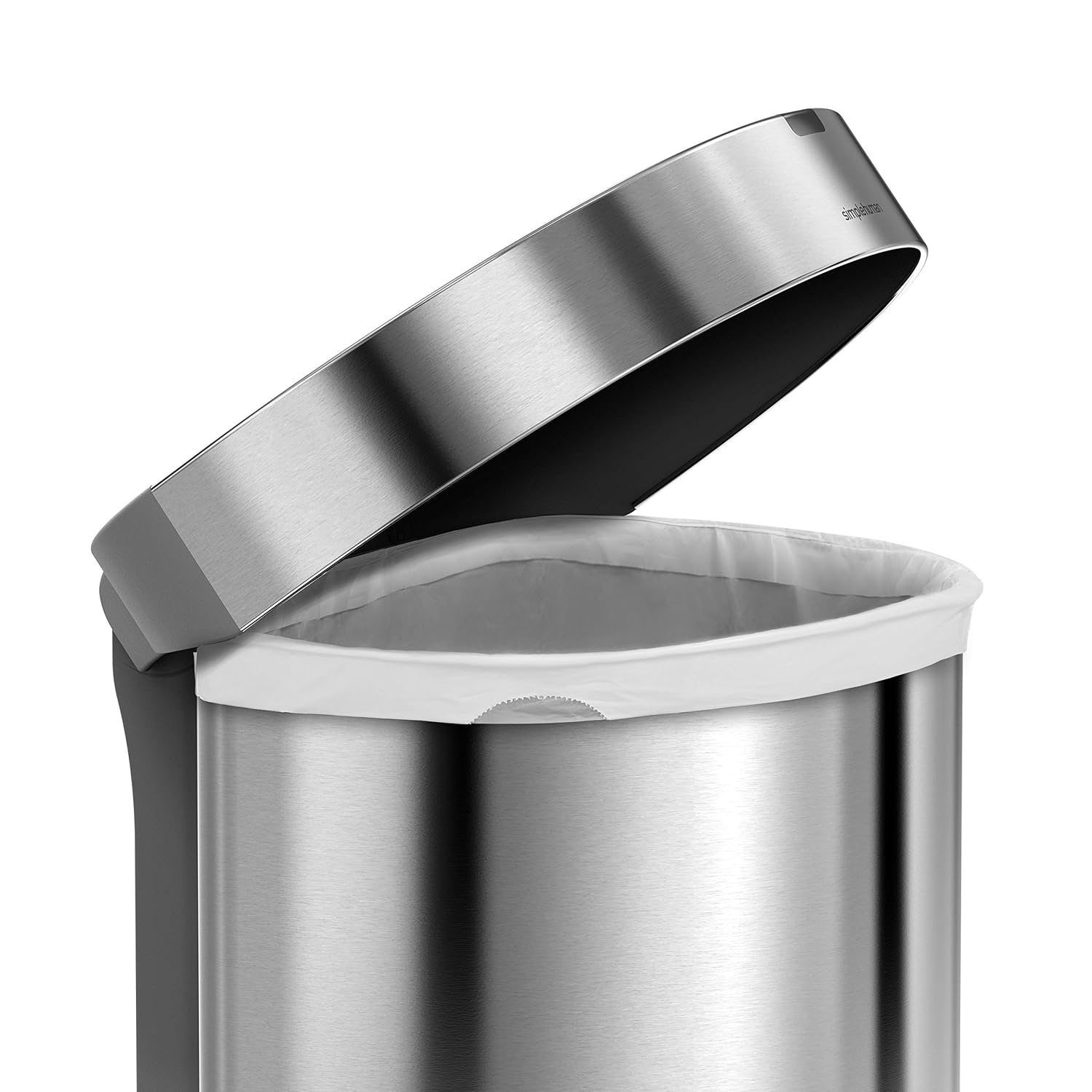 image:imagesimplehuman SemiRound Step Can 60L 159 Gallon LargeCapacity Kitchen Trash Can Liner Rim Liner Pocket 150000Step Pedal Lid Shox Silent Close Brushed Stainless SteelBrushed
