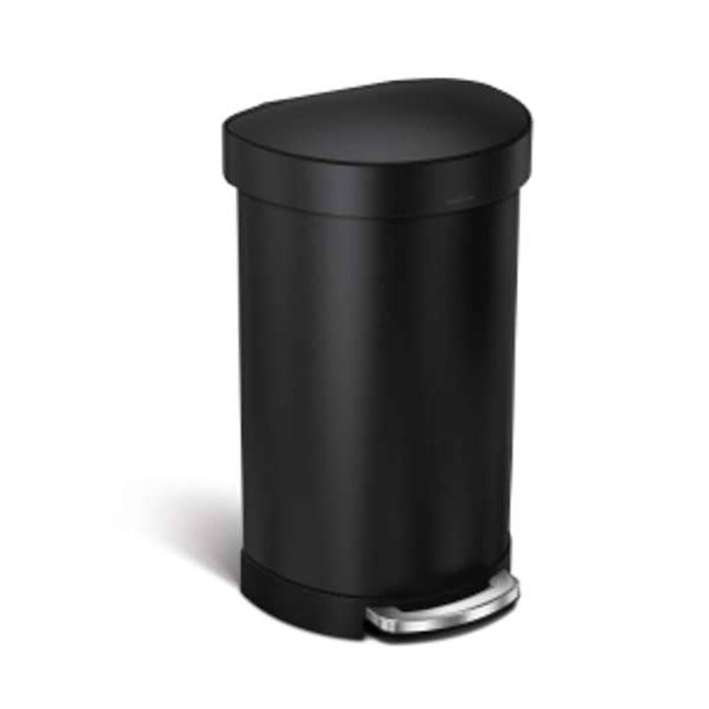 image:imagesimplehuman SemiRound Step Can 60L 159 Gallon LargeCapacity Kitchen Trash Can Liner Rim Liner Pocket 150000Step Pedal Lid Shox Silent Close Brushed Stainless SteelBlack